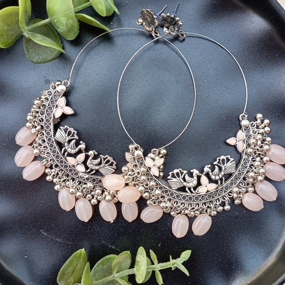 Peacock Baby Pink Ethnic Earrings - Picture 10 of 11